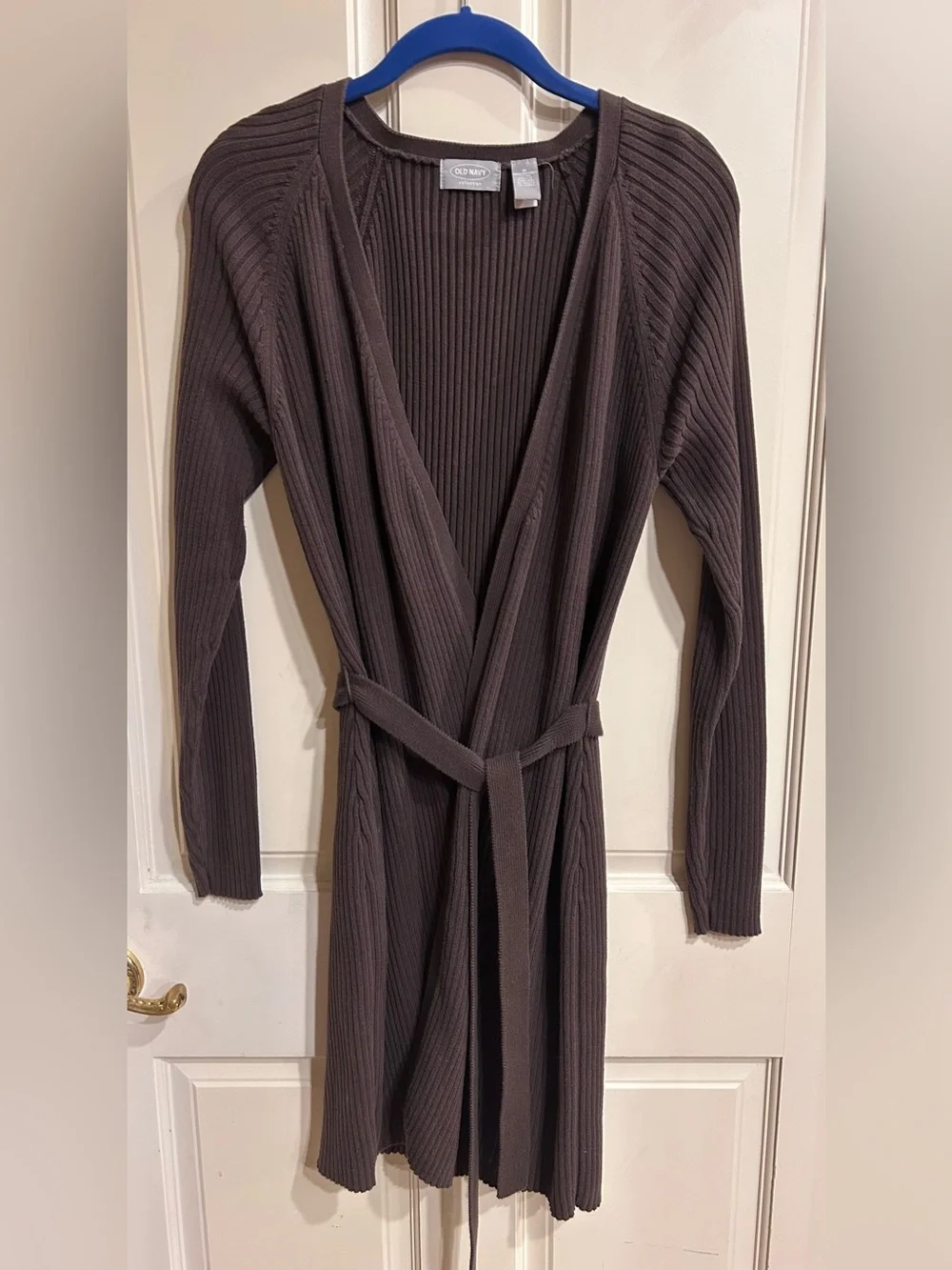 Old Navy Ribbed Belted Long Cardigan Dark Brown Size M